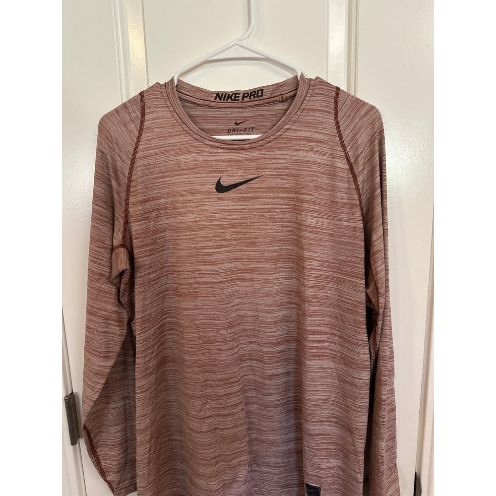 Nike Pro Dri-FIT Long Sleeve Shirt Red/white Space Dye Training Top Womens Large